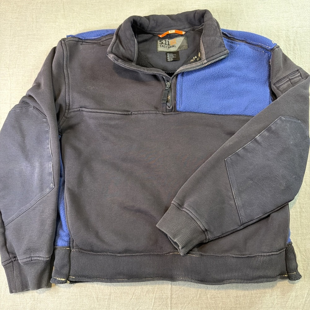 511 5.11 Tactical Men's Dark Blue 1/4 Zip Collared Sweatshirt‎ Elbow Pads Large